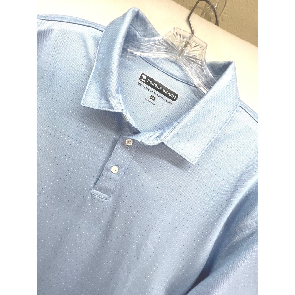 Pebble Beach Mens XL Dry-Luxe Performance Polo Shirt Blue Geometric Micro Dot